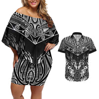 Custom New Zealand Fishing Couples Matching Off Shoulder Short Dress and Hawaiian Shirt Aotearoa Maori Koru - Polynesian Pride