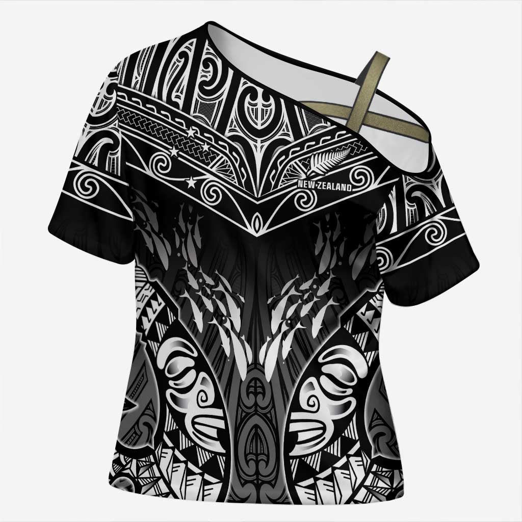 Custom New Zealand Fishing Cross Shoulder Shirt Aotearoa Maori Koru - Polynesian Pride