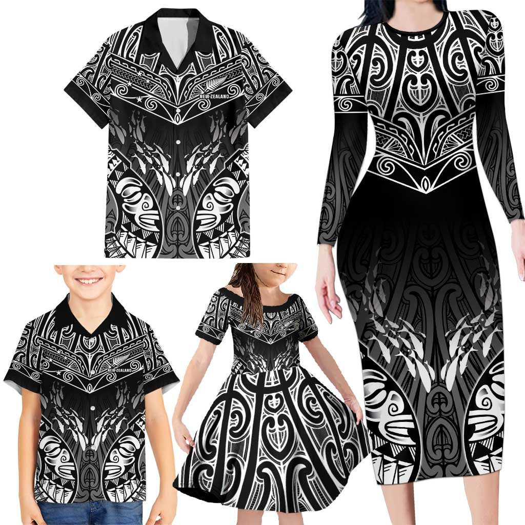 Custom New Zealand Fishing Family Matching Long Sleeve Bodycon Dress and Hawaiian Shirt Aotearoa Maori Koru - Polynesian Pride
