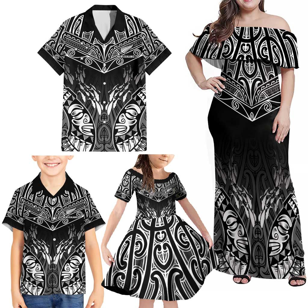 Custom New Zealand Fishing Family Matching Off Shoulder Maxi Dress and Hawaiian Shirt Aotearoa Maori Koru - Polynesian Pride