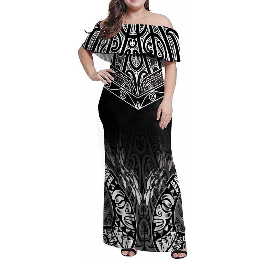 Custom New Zealand Fishing Family Matching Off Shoulder Maxi Dress and Hawaiian Shirt Aotearoa Maori Koru - Polynesian Pride