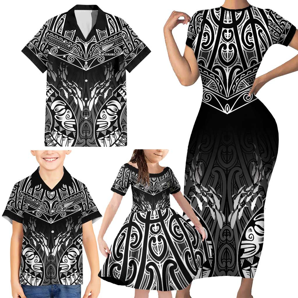 Custom New Zealand Fishing Family Matching Short Sleeve Bodycon Dress and Hawaiian Shirt Aotearoa Maori Koru - Polynesian Pride