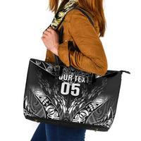 Custom New Zealand Fishing Leather Tote Bag Aotearoa Maori Koru - Polynesian Pride