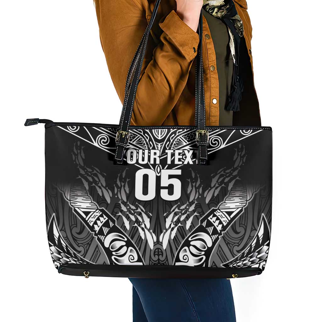 Custom New Zealand Fishing Leather Tote Bag Aotearoa Maori Koru - Polynesian Pride