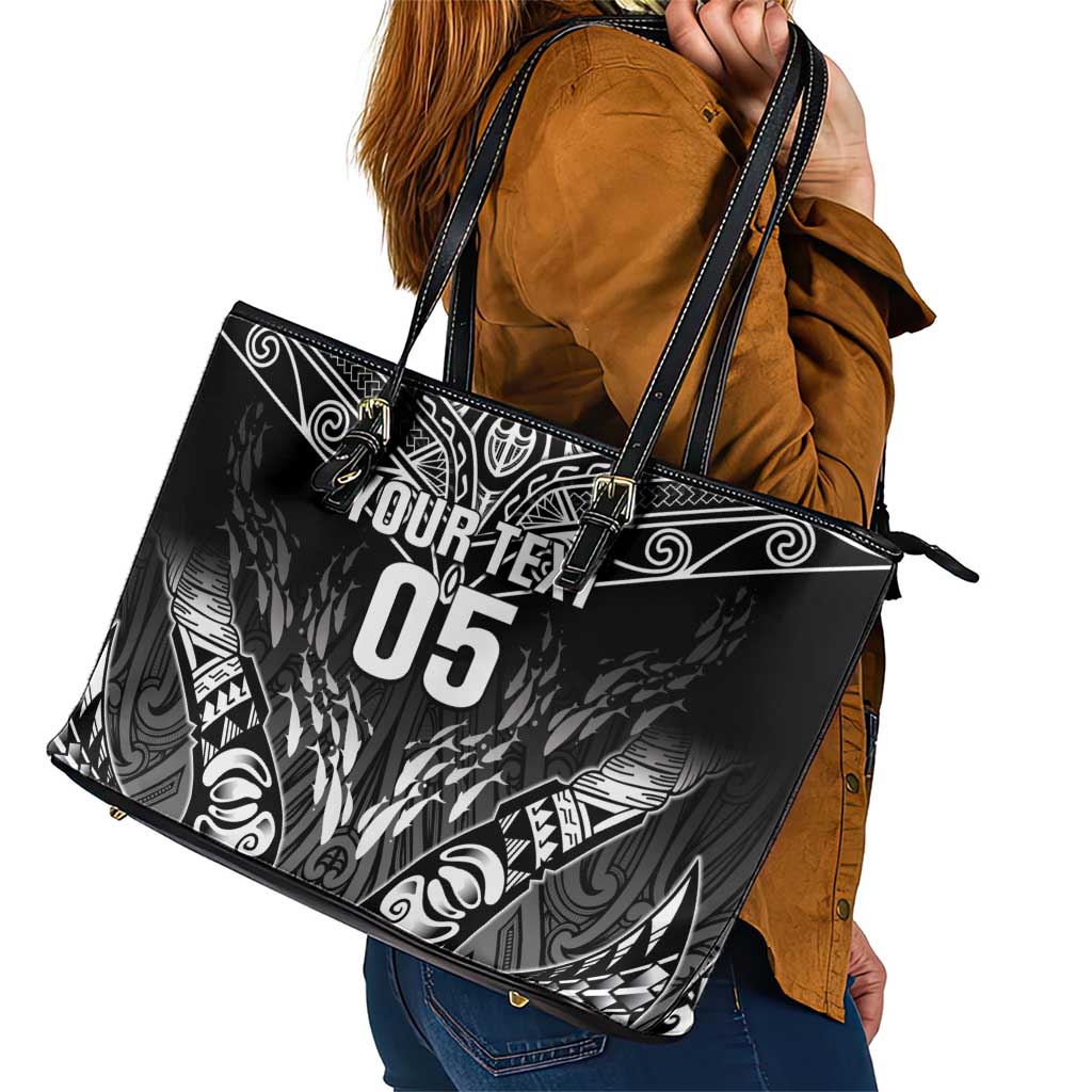 Custom New Zealand Fishing Leather Tote Bag Aotearoa Maori Koru - Polynesian Pride