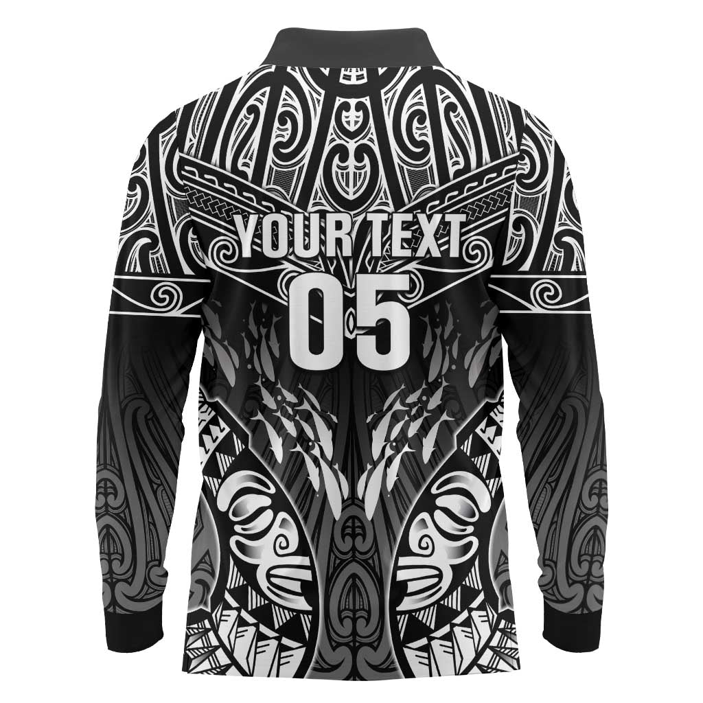 Custom New Zealand Fishing Long Sleeve Polo Shirt Aotearoa Maori Koru - Polynesian Pride