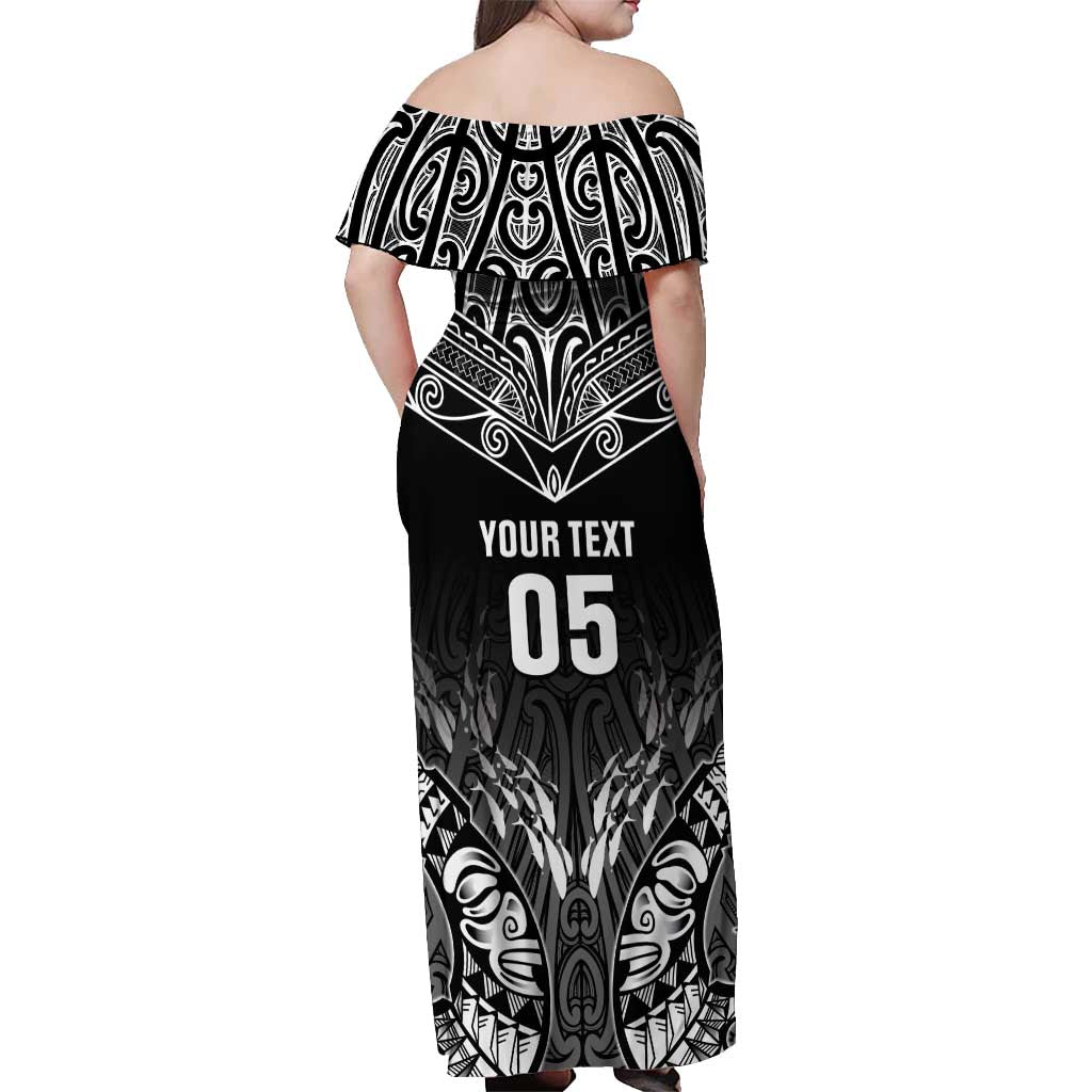 Custom New Zealand Fishing Off Shoulder Maxi Dress Aotearoa Maori Koru - Polynesian Pride