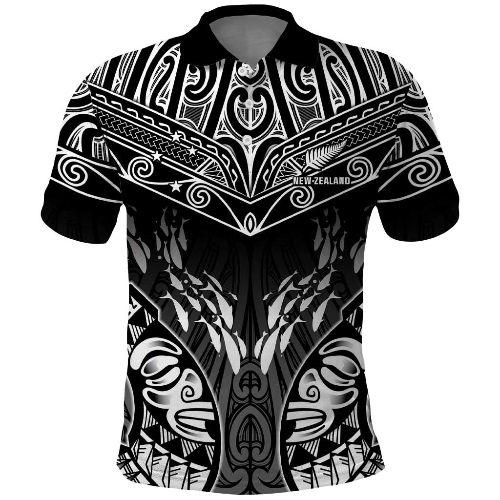 Custom New Zealand Fishing Polo Shirt Aotearoa Maori Koru LT05 Black - Polynesian Pride