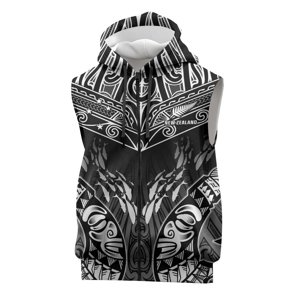 Custom New Zealand Fishing Sleeveless Zip Hoodie Aotearoa Maori Koru - Polynesian Pride