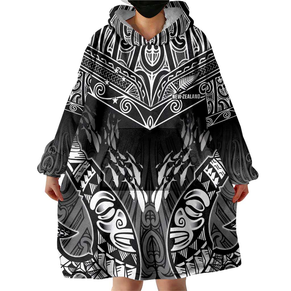 Custom New Zealand Fishing Wearable Blanket Hoodie Aotearoa Maori Koru - Polynesian Pride