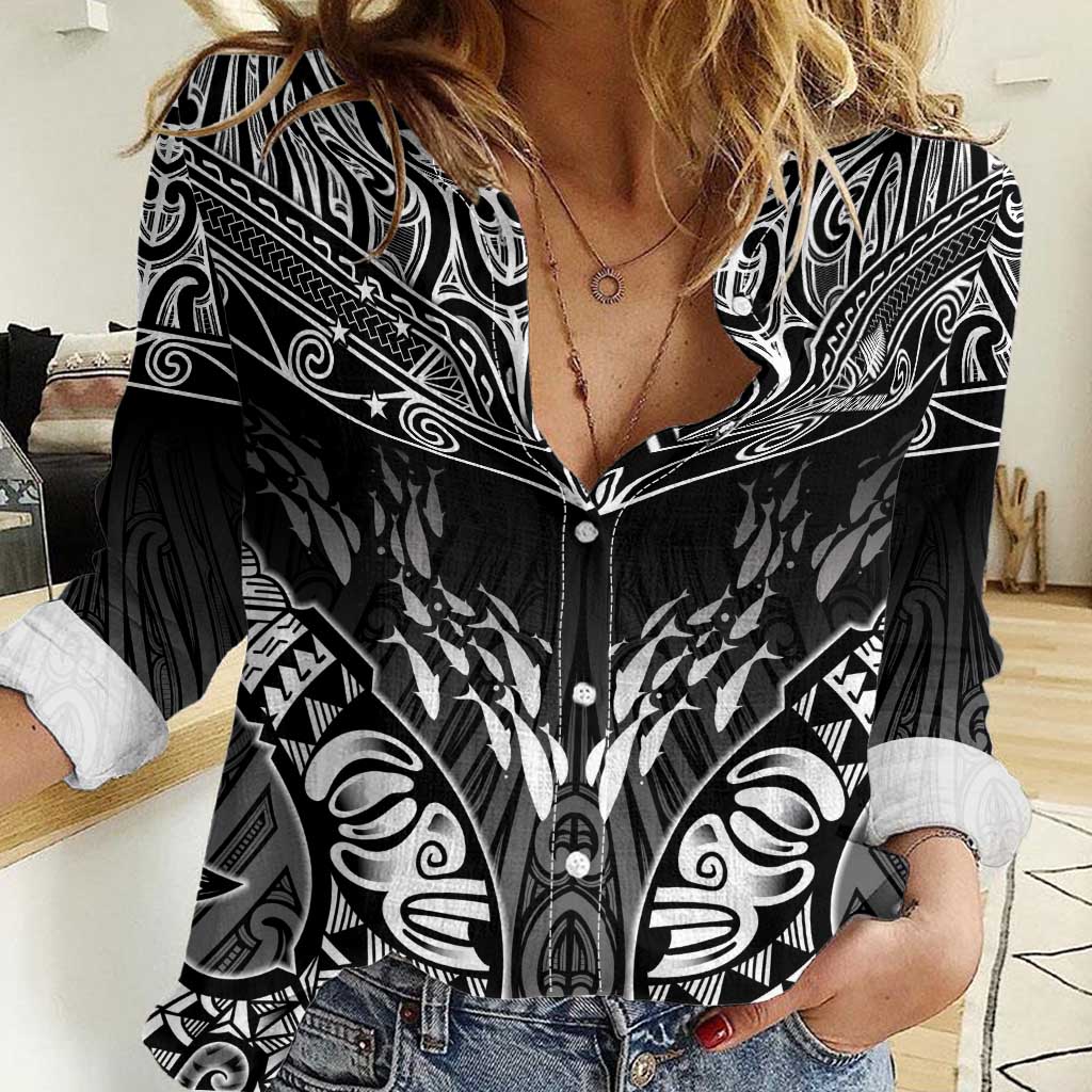 Custom New Zealand Fishing Women Casual Shirt Aotearoa Maori Koru LT05 Female Black - Polynesian Pride