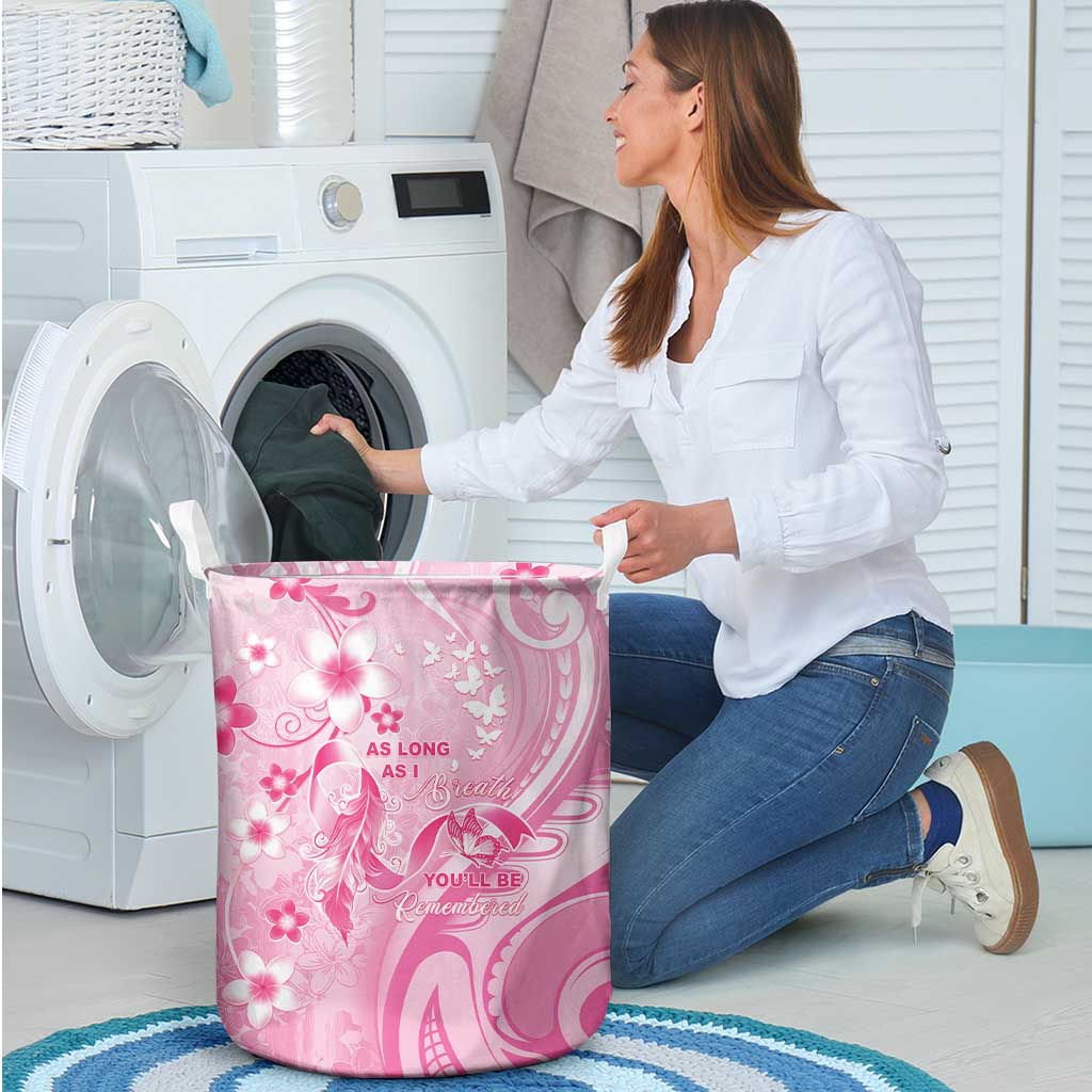 Memorial Pink Breast Cancer Awareness Laundry Basket Plumeria Floral Tribal Pattern - Polynesian Pride