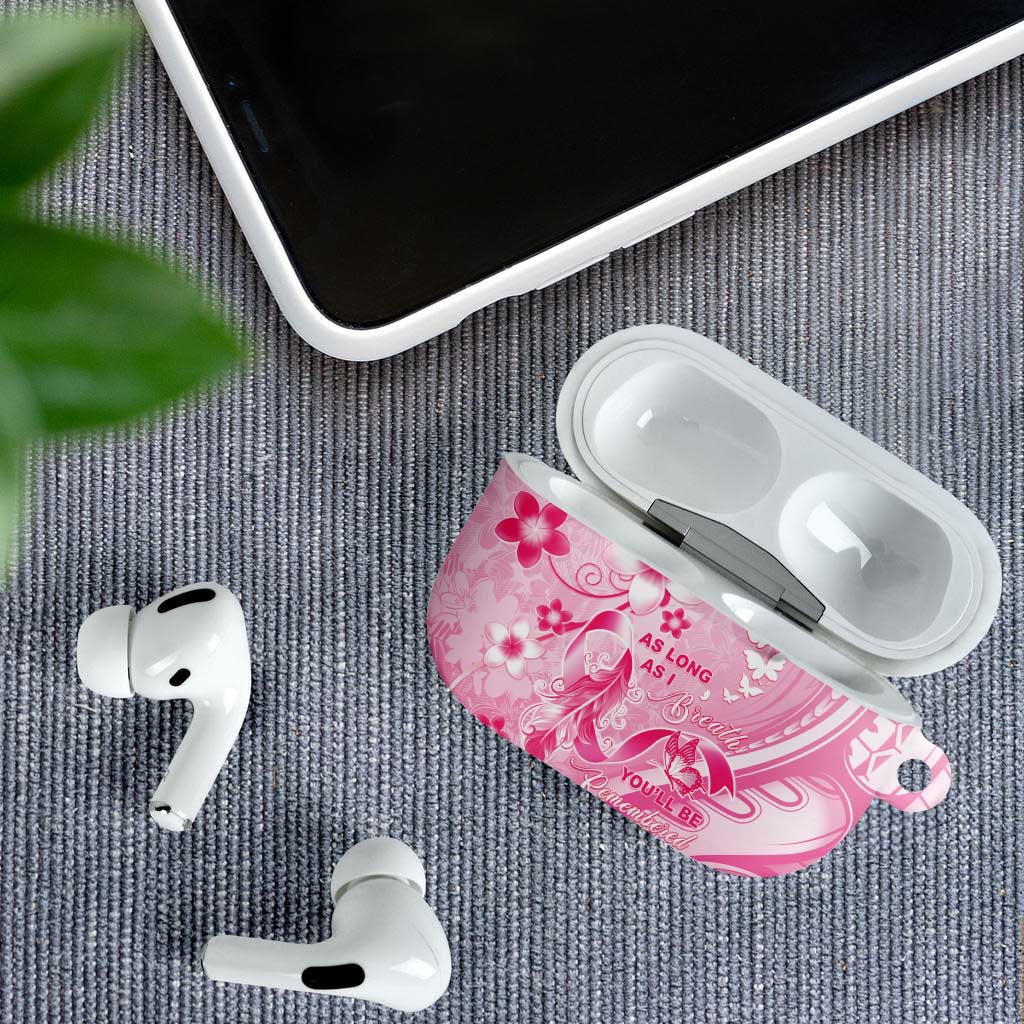 Memorial Pink Breast Cancer Awareness AirPods Case Plumeria Floral Tribal Pattern - Polynesian Pride