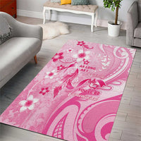 Memorial Pink Breast Cancer Awareness Area Rug Plumeria Floral Tribal Pattern - Polynesian Pride