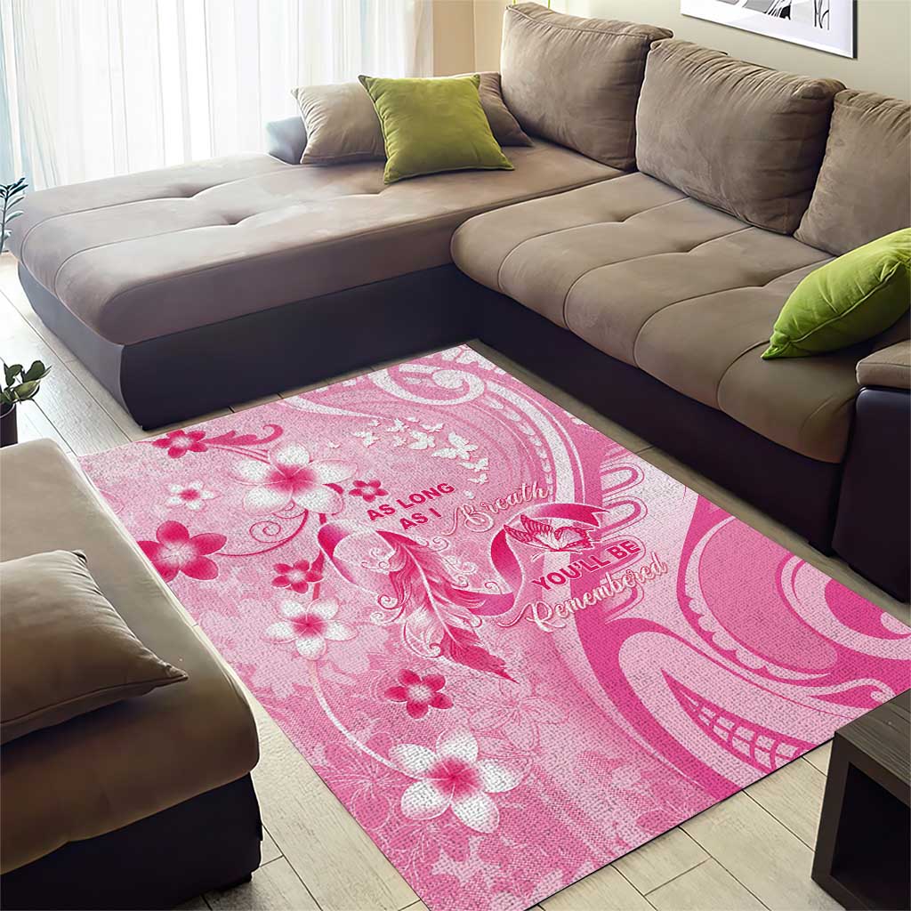 Memorial Pink Breast Cancer Awareness Area Rug Plumeria Floral Tribal Pattern - Polynesian Pride