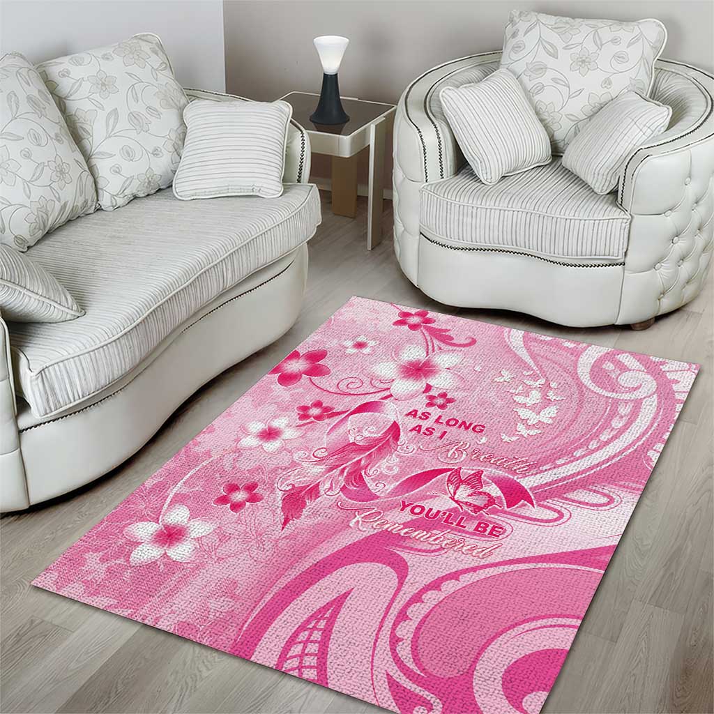 Memorial Pink Breast Cancer Awareness Area Rug Plumeria Floral Tribal Pattern - Polynesian Pride