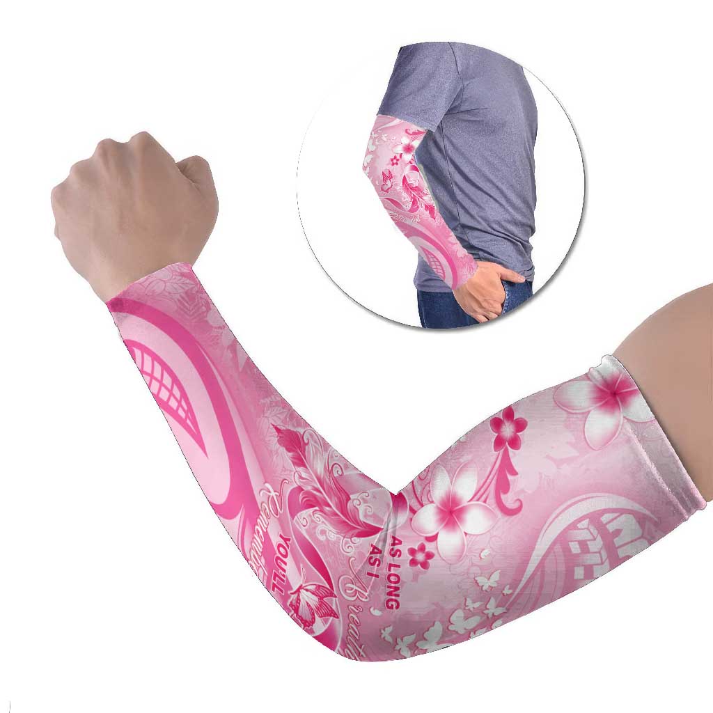 Personalised Memorial Pink Breast Cancer Awareness Arm Sleeves Plumeria Floral Tribal Pattern - Polynesian Pride