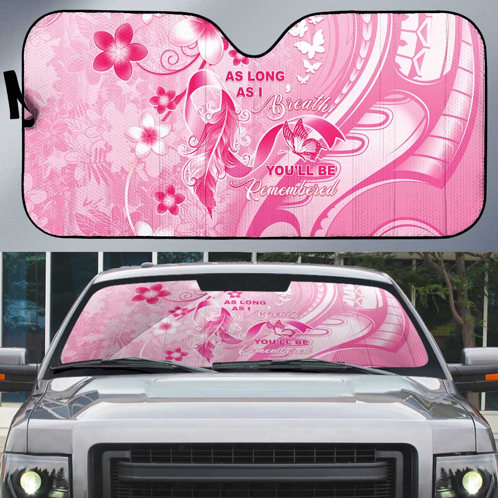 Memorial Pink Breast Cancer Awareness Auto Sun Shade Plumeria Floral Tribal Pattern - Polynesian Pride