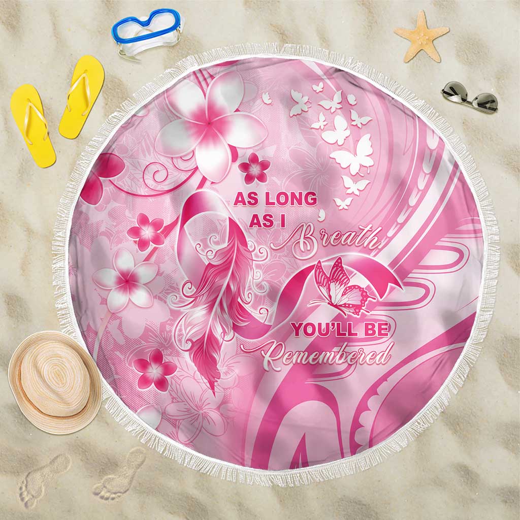 Memorial Pink Breast Cancer Awareness Beach Blanket Plumeria Floral Tribal Pattern - Polynesian Pride