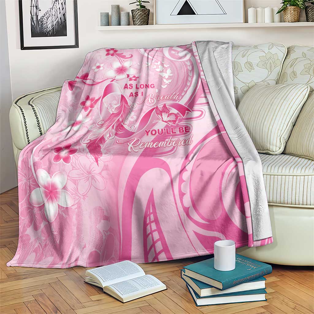 Memorial Pink Breast Cancer Awareness Blanket Plumeria Floral Tribal Pattern - Polynesian Pride