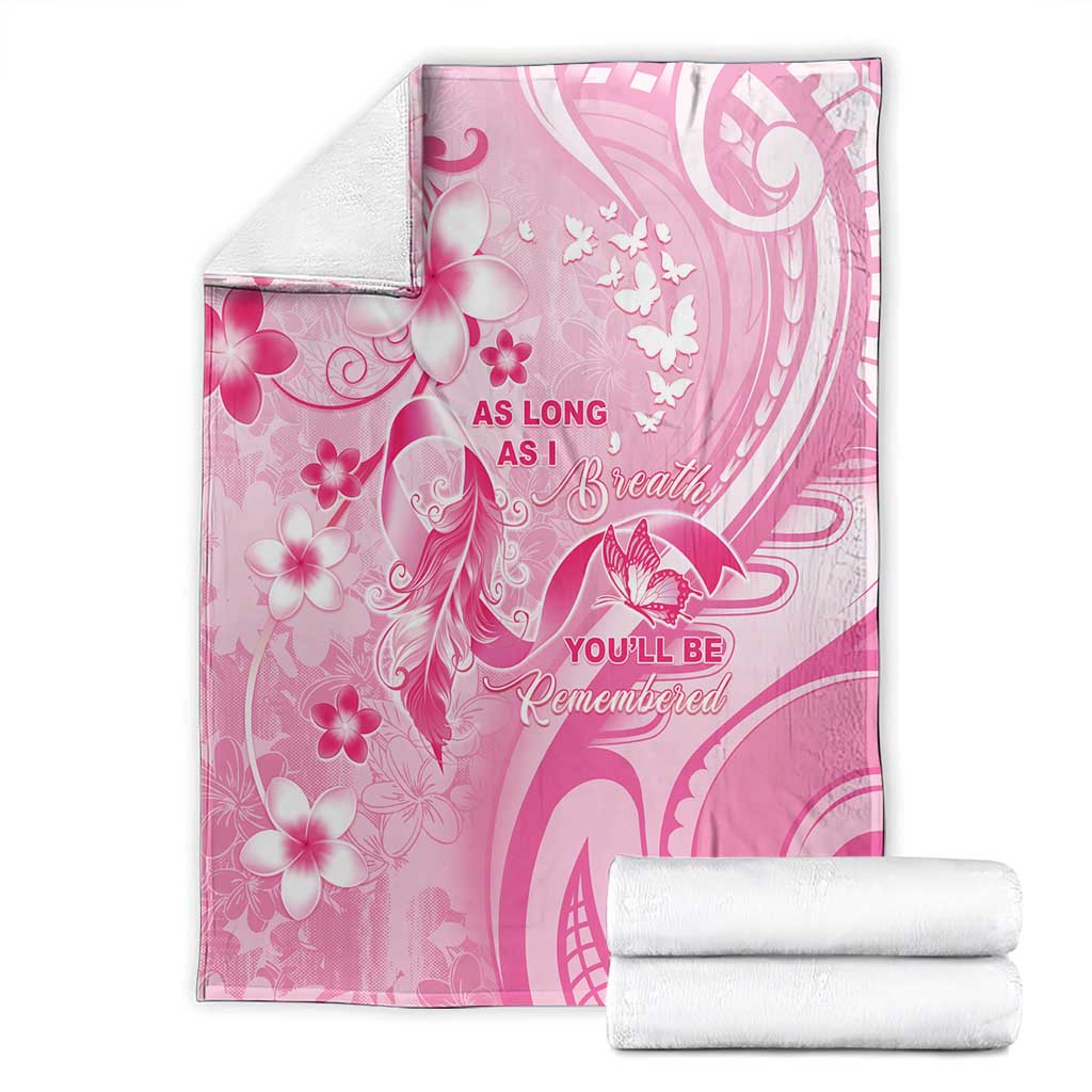 Memorial Pink Breast Cancer Awareness Blanket Plumeria Floral Tribal Pattern - Polynesian Pride