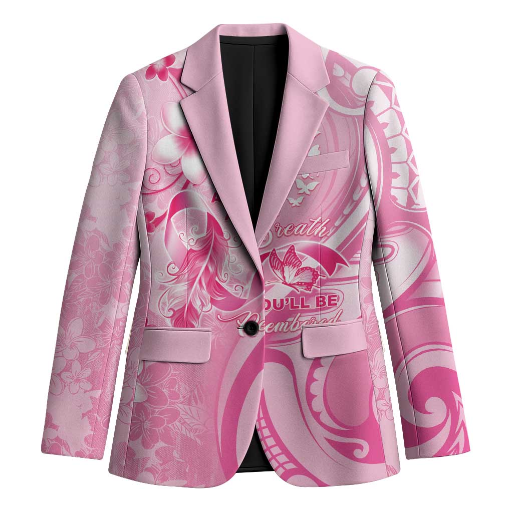 Personalised Memorial Pink Breast Cancer Awareness Blazer Plumeria Floral Tribal Pattern - Polynesian Pride