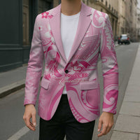 Personalised Memorial Pink Breast Cancer Awareness Blazer Plumeria Floral Tribal Pattern - Polynesian Pride