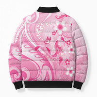 Personalised Memorial Pink Breast Cancer Awareness Bomber Puffer Jacket Plumeria Floral Tribal Pattern - Polynesian Pride