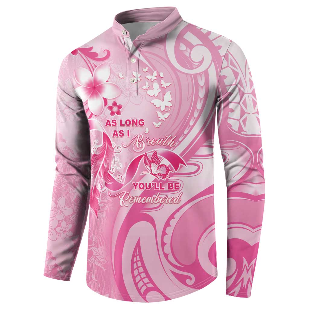 Personalised Memorial Pink Breast Cancer Awareness Button Sweatshirt Plumeria Floral Tribal Pattern - Polynesian Pride