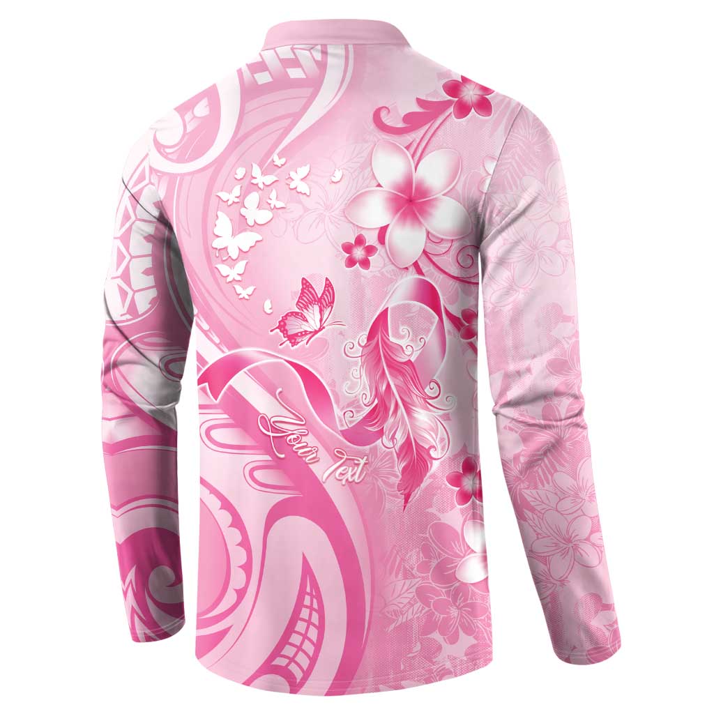 Personalised Memorial Pink Breast Cancer Awareness Button Sweatshirt Plumeria Floral Tribal Pattern - Polynesian Pride