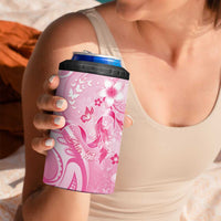 Personalised Memorial Pink Breast Cancer Awareness 4 in 1 Can Cooler Tumbler Plumeria Floral Tribal Pattern - Polynesian Pride