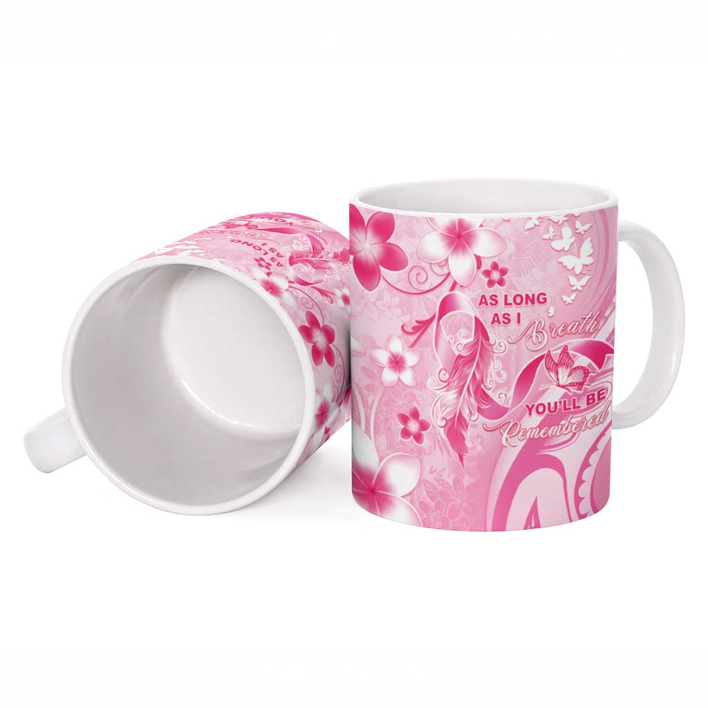 Personalised Memorial Pink Breast Cancer Awareness Ceramic Mug Plumeria Floral Tribal Pattern - Polynesian Pride