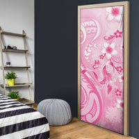Personalised Memorial Pink Breast Cancer Awareness Door Cover Plumeria Floral Tribal Pattern - Polynesian Pride