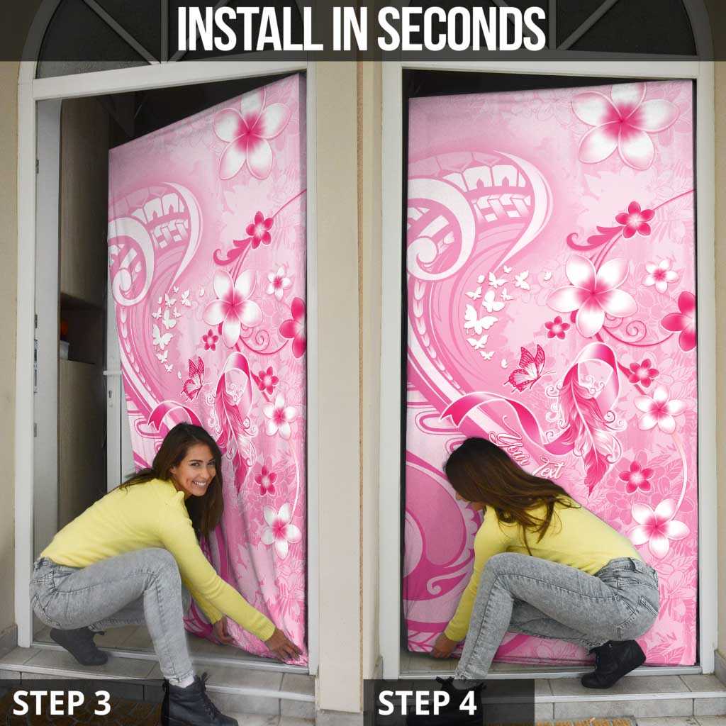 Personalised Memorial Pink Breast Cancer Awareness Door Cover Plumeria Floral Tribal Pattern - Polynesian Pride