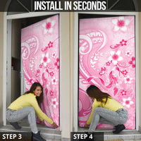 Personalised Memorial Pink Breast Cancer Awareness Door Cover Plumeria Floral Tribal Pattern - Polynesian Pride