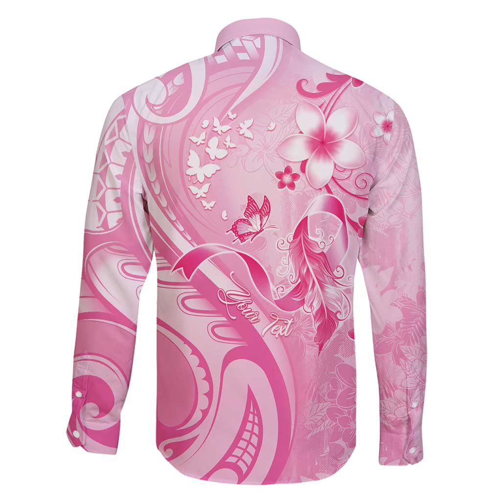 Personalised Memorial Pink Breast Cancer Awareness Family Matching Long Sleeve Bodycon Dress and Hawaiian Shirt Plumeria Floral Tribal Pattern - Polynesian Pride
