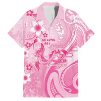 Personalised Memorial Pink Breast Cancer Awareness Family Matching Off Shoulder Maxi Dress and Hawaiian Shirt Plumeria Floral Tribal Pattern - Polynesian Pride