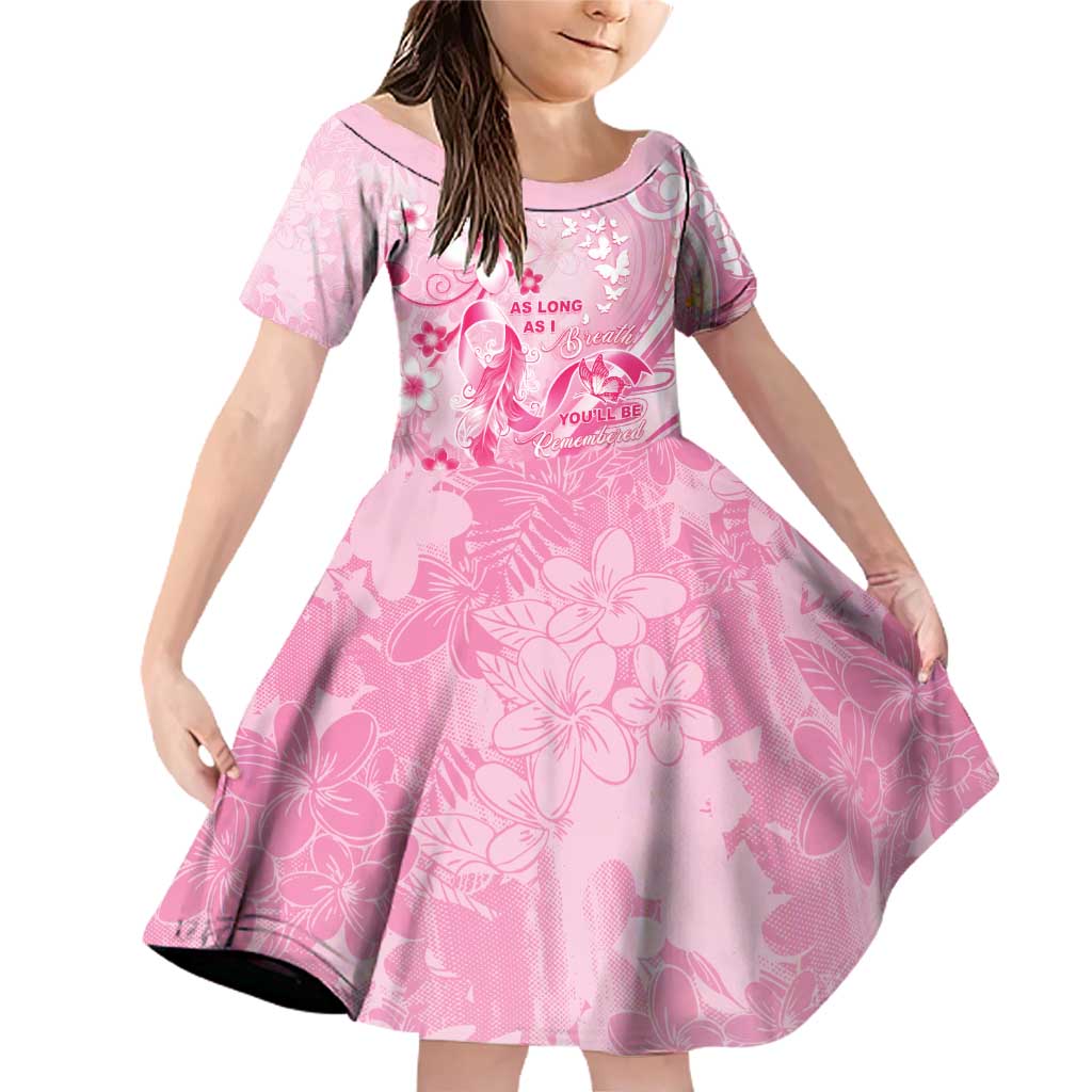 Personalised Memorial Pink Breast Cancer Awareness Family Matching Off Shoulder Short Dress and Hawaiian Shirt Plumeria Floral Tribal Pattern - Polynesian Pride