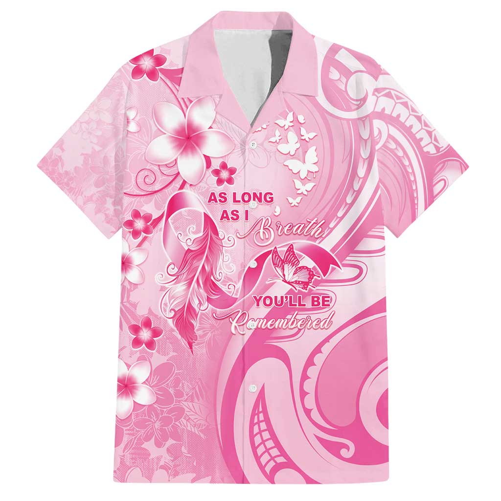 Personalised Memorial Pink Breast Cancer Awareness Family Matching Tank Maxi Dress and Hawaiian Shirt Plumeria Floral Tribal Pattern - Polynesian Pride