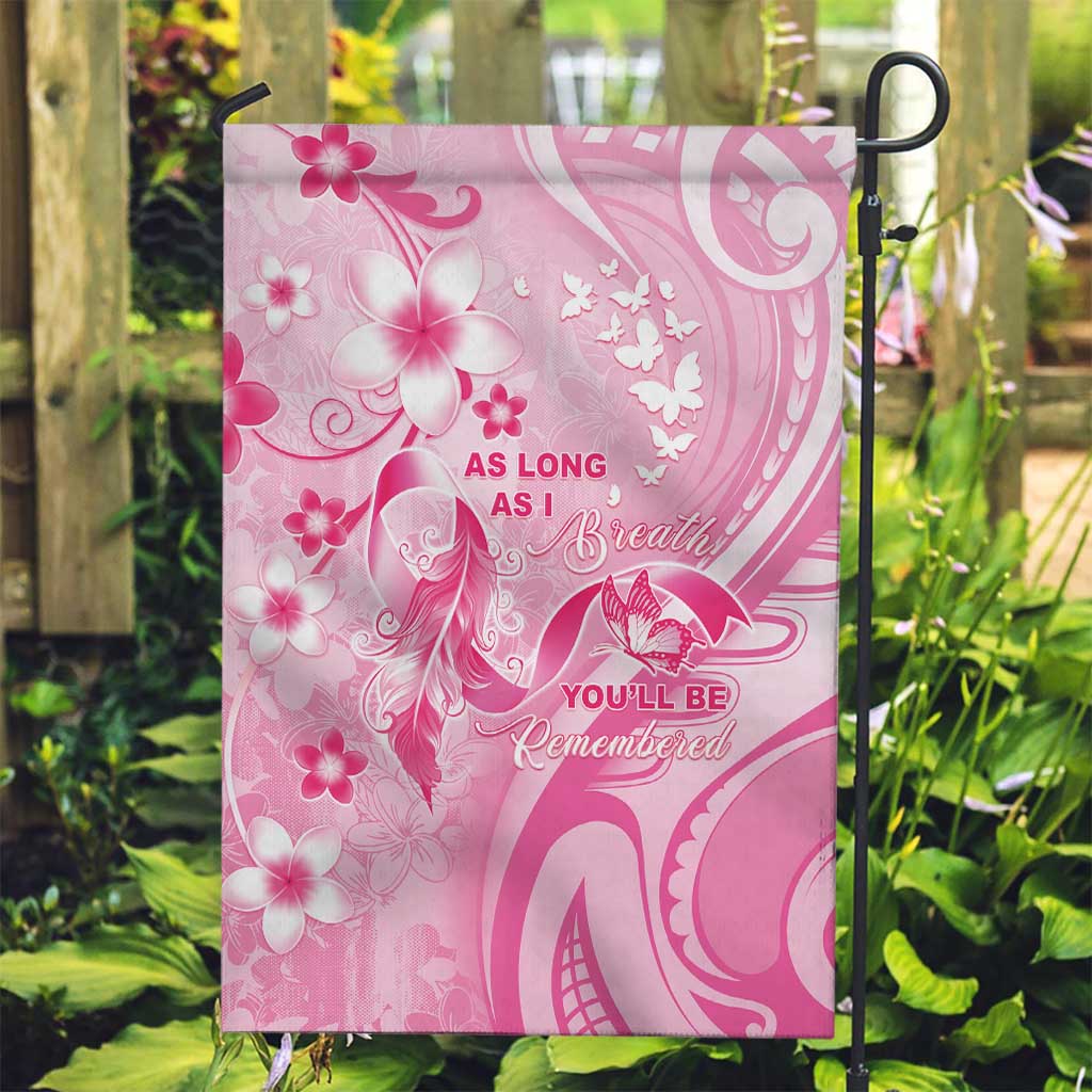 Memorial Pink Breast Cancer Awareness Garden Flag Plumeria Floral Tribal Pattern - Polynesian Pride