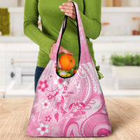 Memorial Pink Breast Cancer Awareness Grocery Bag Plumeria Floral Tribal Pattern - Polynesian Pride