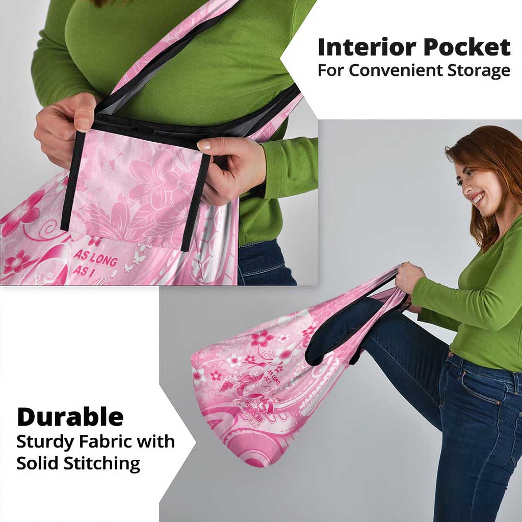 Memorial Pink Breast Cancer Awareness Grocery Bag Plumeria Floral Tribal Pattern - Polynesian Pride