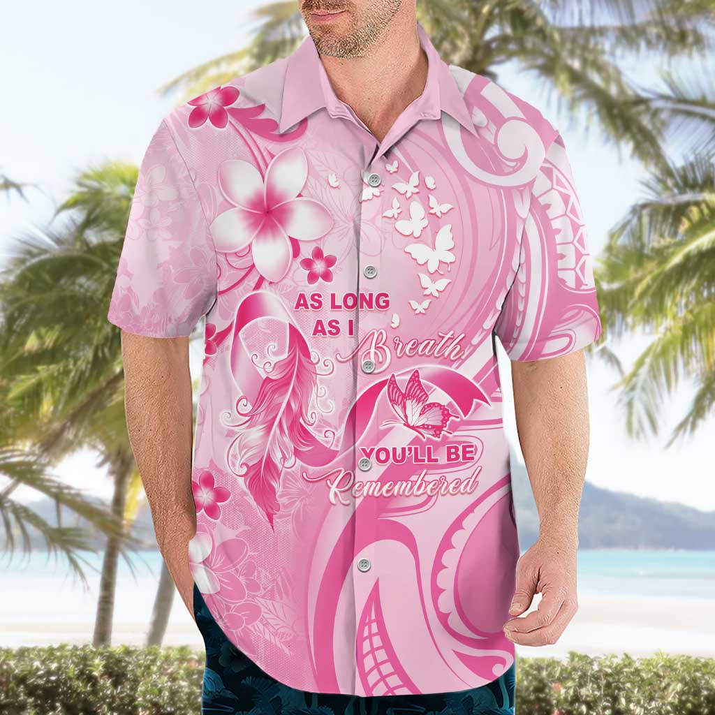Personalised Memorial Pink Breast Cancer Awareness Hawaiian Shirt Plumeria Floral Tribal Pattern - Polynesian Pride