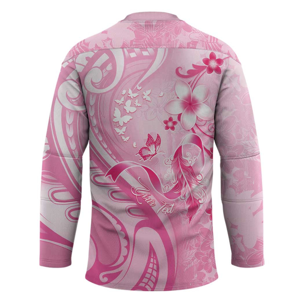 Personalised Memorial Pink Breast Cancer Awareness Hockey Jersey Plumeria Floral Tribal Pattern - Polynesian Pride