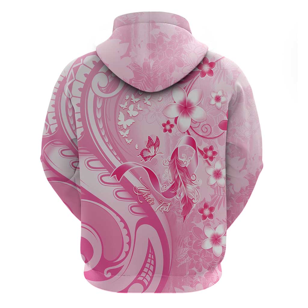 Personalised Memorial Pink Breast Cancer Awareness Hoodie Plumeria Floral Tribal Pattern - Polynesian Pride
