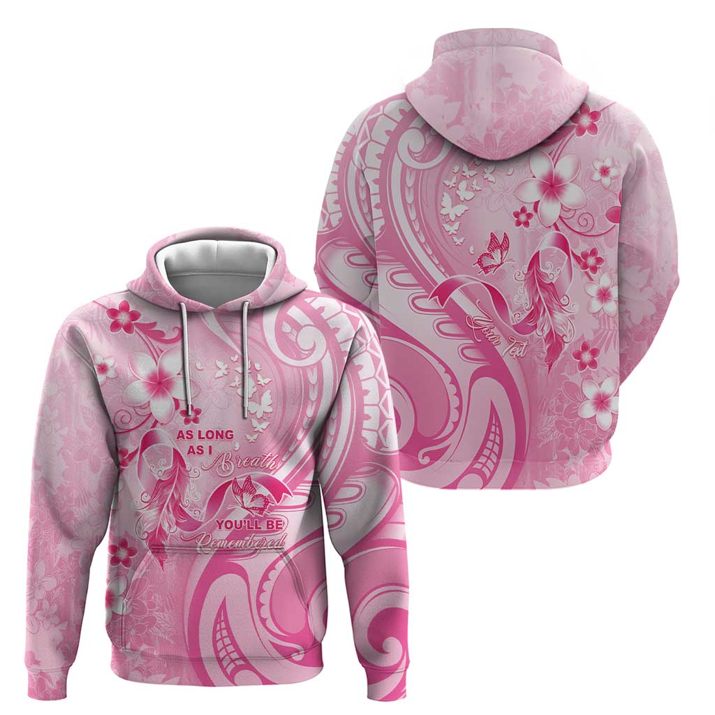 Personalised Memorial Pink Breast Cancer Awareness Hoodie Plumeria Floral Tribal Pattern - Polynesian Pride