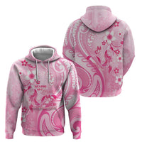 Personalised Memorial Pink Breast Cancer Awareness Hoodie Plumeria Floral Tribal Pattern - Polynesian Pride