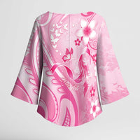 Personalised Memorial Pink Breast Cancer Awareness Kimono Sleeve Blouse Plumeria Floral Tribal Pattern - Polynesian Pride