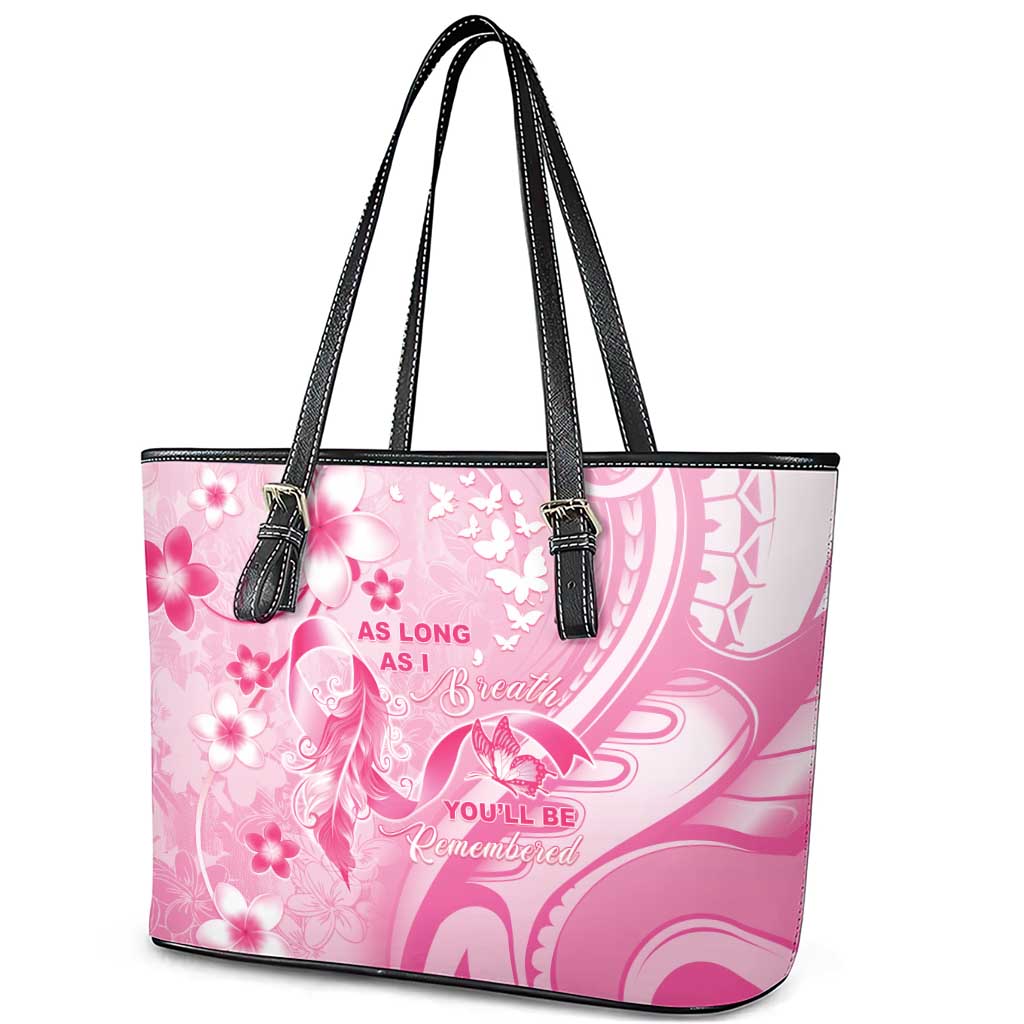 Memorial Pink Breast Cancer Awareness Leather Tote Bag Plumeria Floral Tribal Pattern LT05 - Polynesian Pride