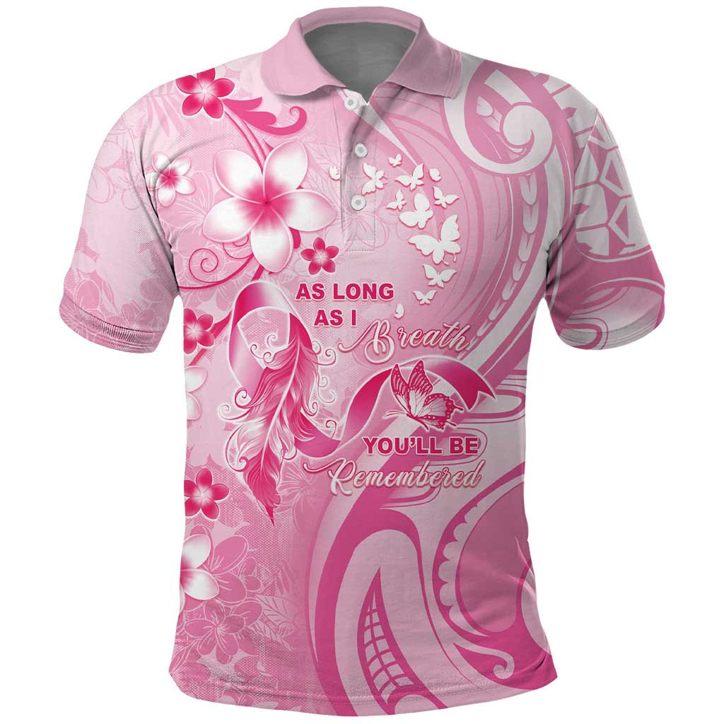 Personalised Memorial Pink Breast Cancer Awareness Polo Shirt Plumeria Floral Tribal Pattern - Polynesian Pride